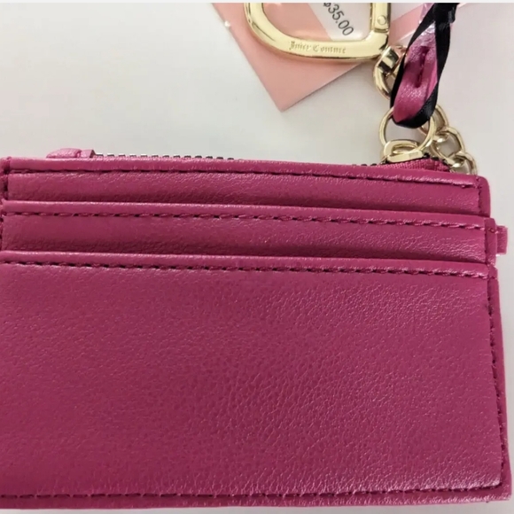 💕NWT Juicy Couture PRETTY BOW CARD CASE w/Heart Key Chain Logo RASPBERRY - Picture 3 of 7